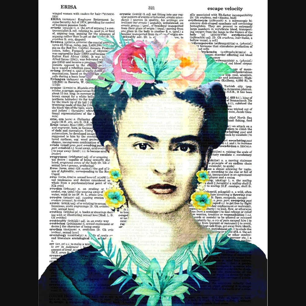 Frida Kahlo Watercolor Dictionary Art Print - Picture 4 of 4